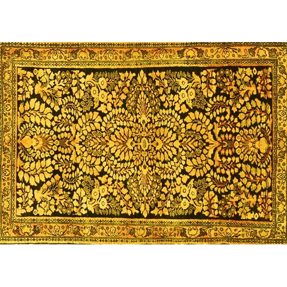 Ahgly Company Machine Washable Indoor Rectangle Persian Yellow Traditional Area Rugs, 3' x 5'