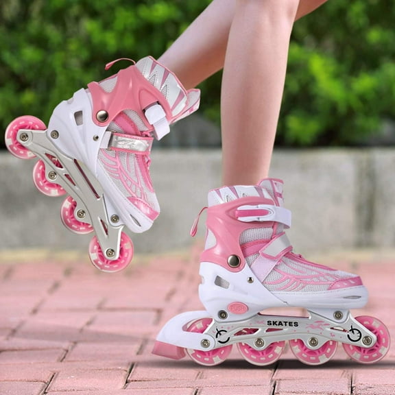 Vbe New Inline Skates, Adjustable Inline Roller Skates For Kids, Teens And Adults, Unisex Outdoor Skating Shoes Roller Blades With Featuring Wheels For Skating | Colerfull Skating | Pink