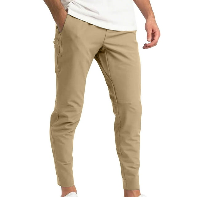 Npasoilc Pants for Men Men's Solid Color Elastic Tight Fitting Small Foot Casual Breathable Pants