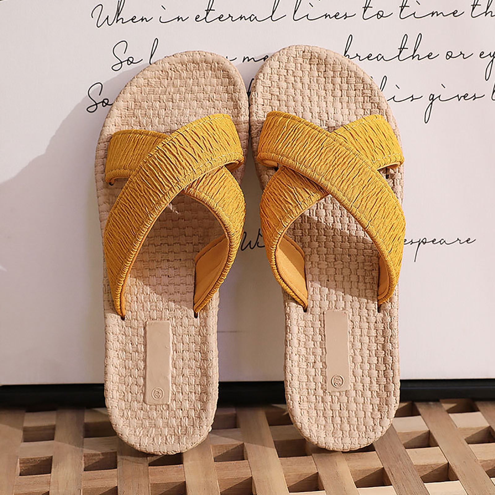 Slippers For Women Girls Flat Casual Sandals Straw Slippers Beach - Walmart.com