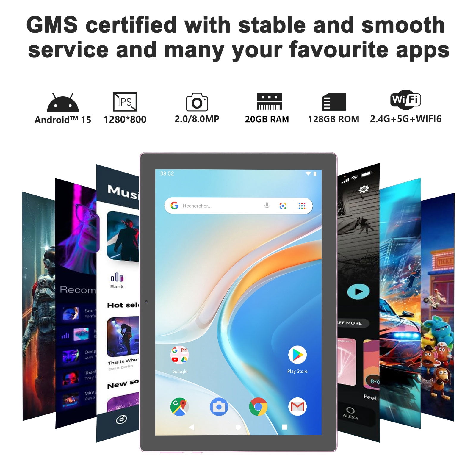 Android 15 Tablet 10 Inch, 20GB RAM+128GB ROM/2TB Expand Tablet, Newest 2 in 1 Tablets with Keyboard Mouse Case Stylus, Quad-core 2.0GHz Processor Tablet, 1280*800 IPS HD Touchscreen, 5G WiFi6 Tablet
