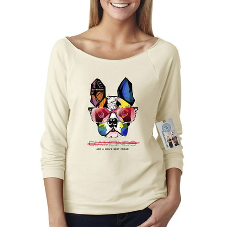 Girls Best Friend Boston Terrier Colorful Off Shoulder French Terry (Terry Redlin Best Friends)