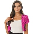 thumbnail image 2 of TiaoBug Women Shiny Sequin Jacket Short Sleeve Glitter Cropped Blazer Bolero Shrug Top, 2 of 7