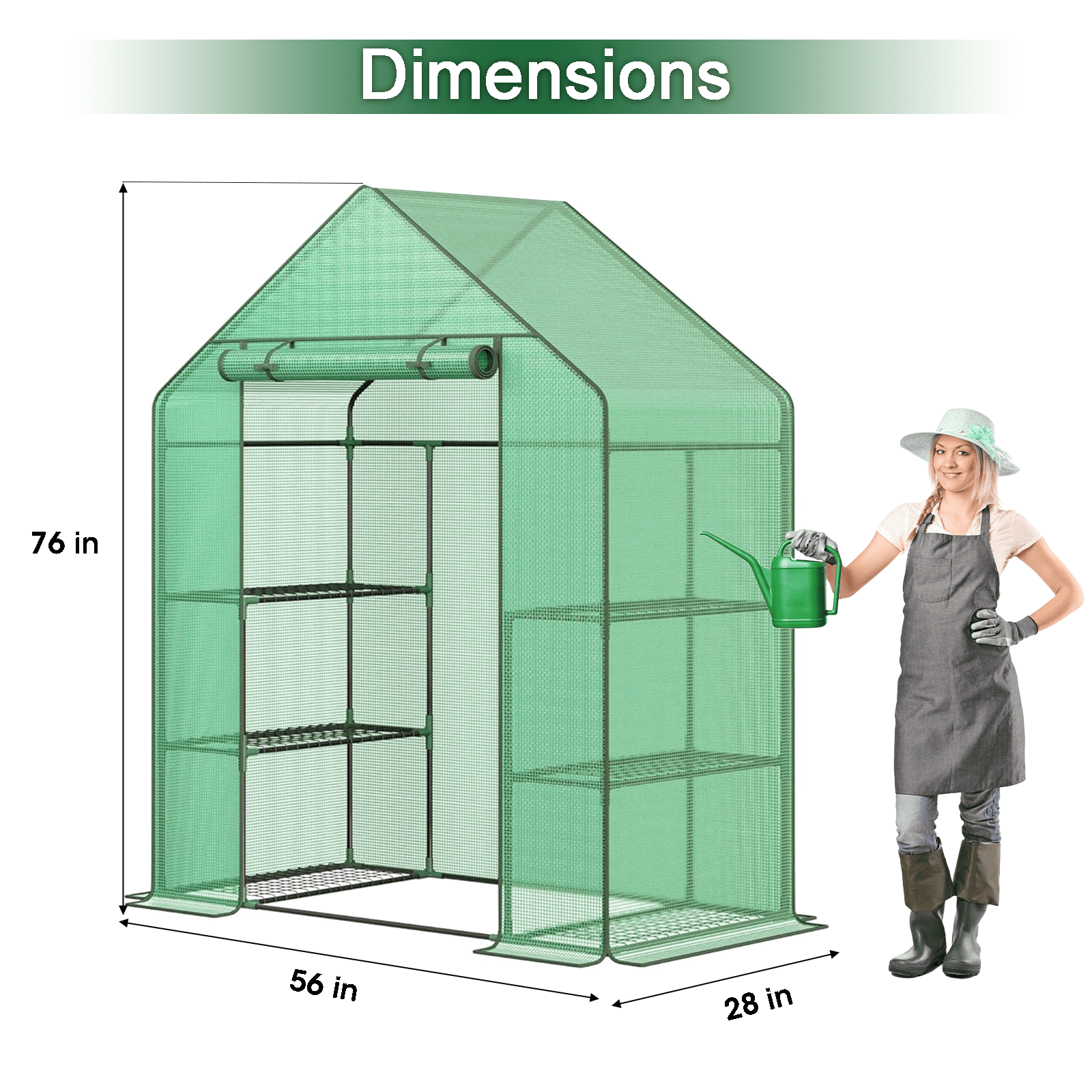 Gaptain Small Greenhouse with Anchors and Ropes, 3 Tier 4 Wired Shelves Indoor and Outdoor Greenhouse for Garden/Patio/Backyard/Balcony, Green PE Cover Easy to Assemble
