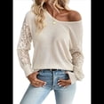 thumbnail image 2 of Camisas de Larga para Mujer, Blusas de Encaje con Cuello en V, Blusas Informales de Negocios, Conjuntos de Moda de Otoño, Ropa Albaricoque XXL, 2 of 9