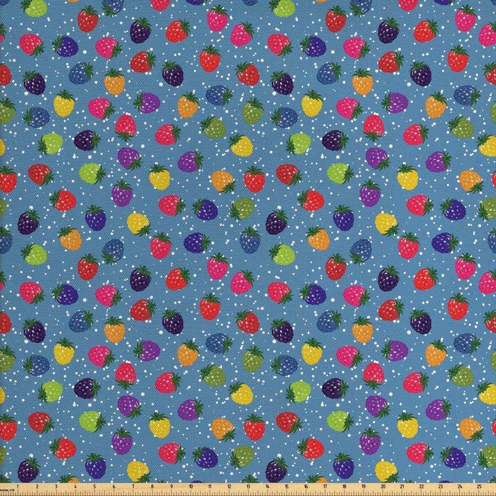 Berries Fabric by The Yard, Refreshing Pattern of Colorful Delicious