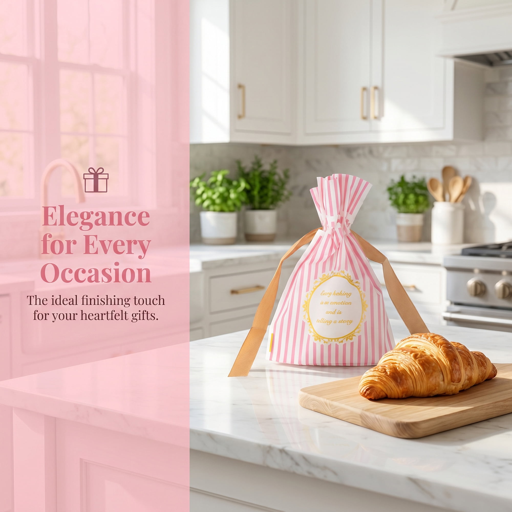 Unique Bargains 10Pcs Waterproof Gift Bags with Handles Pink Striped Pattern 4.7" x 6.7"