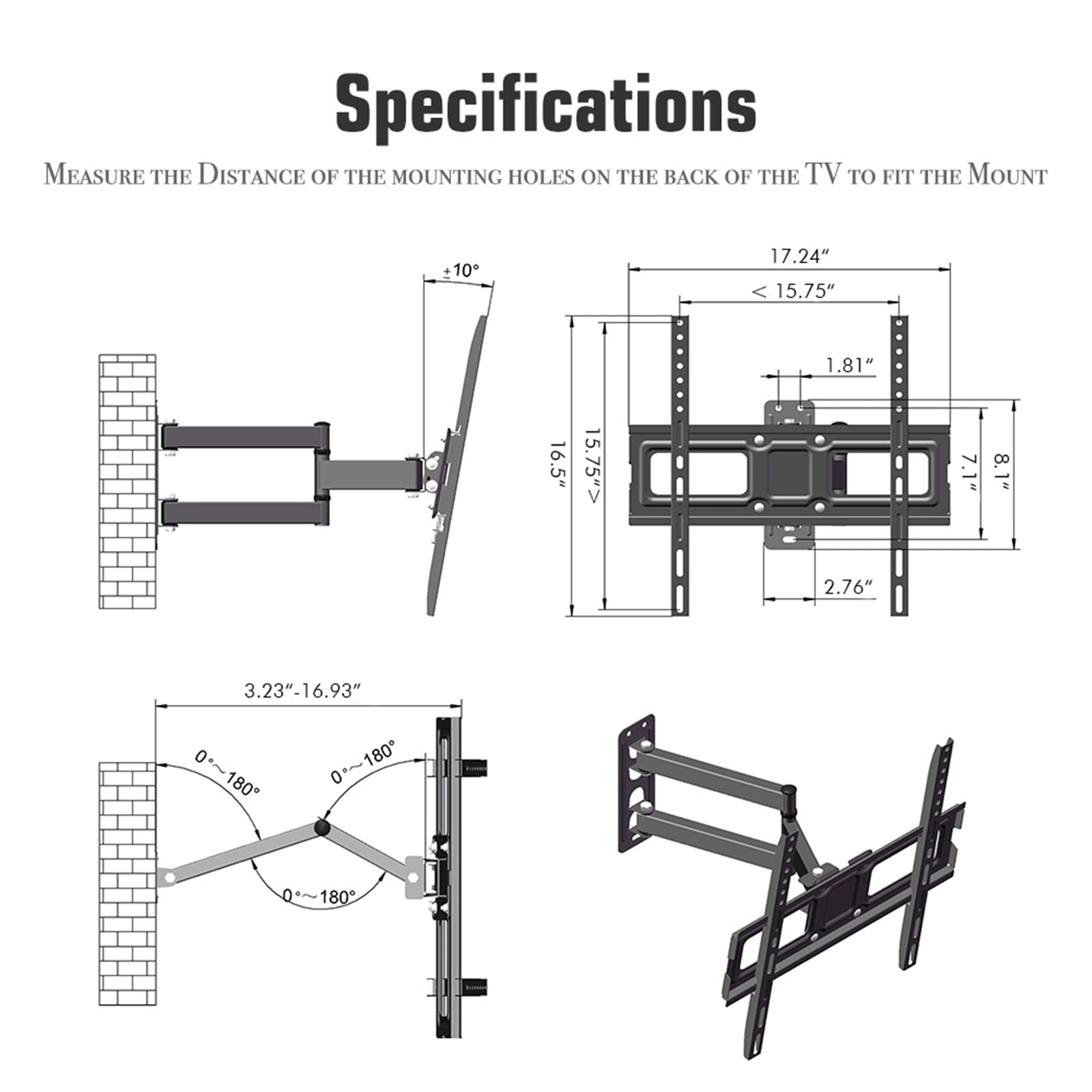 UWR-Nite TV Wall Mount Swivel and Tilt for Most 32-65 Inch TV, TV Mount Perfect Center Design, Full Motion TV Mount Bracket with Articulating Arm up to VESA 400x400mm, 77 lbs