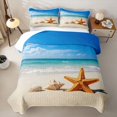 thumbnail image 2 of spefrowx Beach Starfish Twin Quilt Set for Teens, Turquoise Seaside Conch Seashell Sand Twin Coverlet Set, 2pcs, 2 of 7