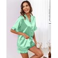 thumbnail image 4 of Ekouaer Womens Satin Pajamas Set Button Down Silk 2 Piece Pj Sets Ruffled Short Sleeve Sleepwear, 4 of 6