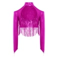 thumbnail image 4 of Haitryli Kids Girls Long Sleeve Sequins Ballet Jazz Hip Hop  Dance Crop Top Tassel Finger Holes Gymnastics Tee Shirt Blouse Hot Pink 14, 4 of 7