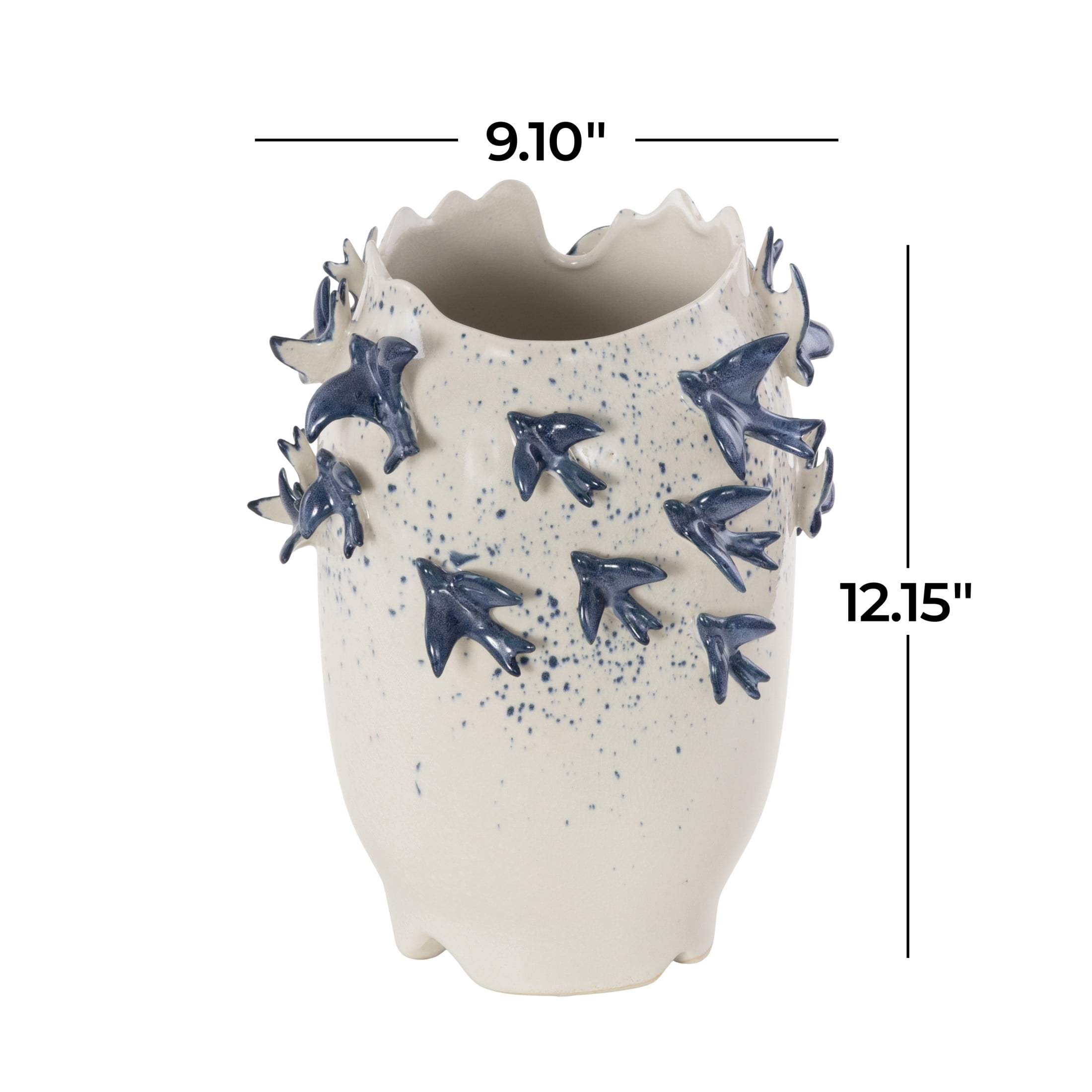 DecMode 12" Bird 3D White Ceramic Vase