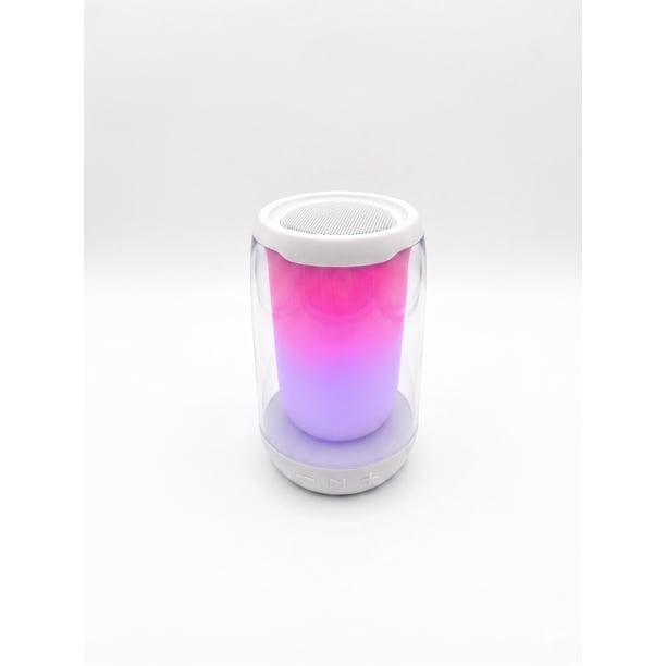 Bocina Inalámbrica Portátil 360 con Luz LED y Micrófono Integrado Blanca