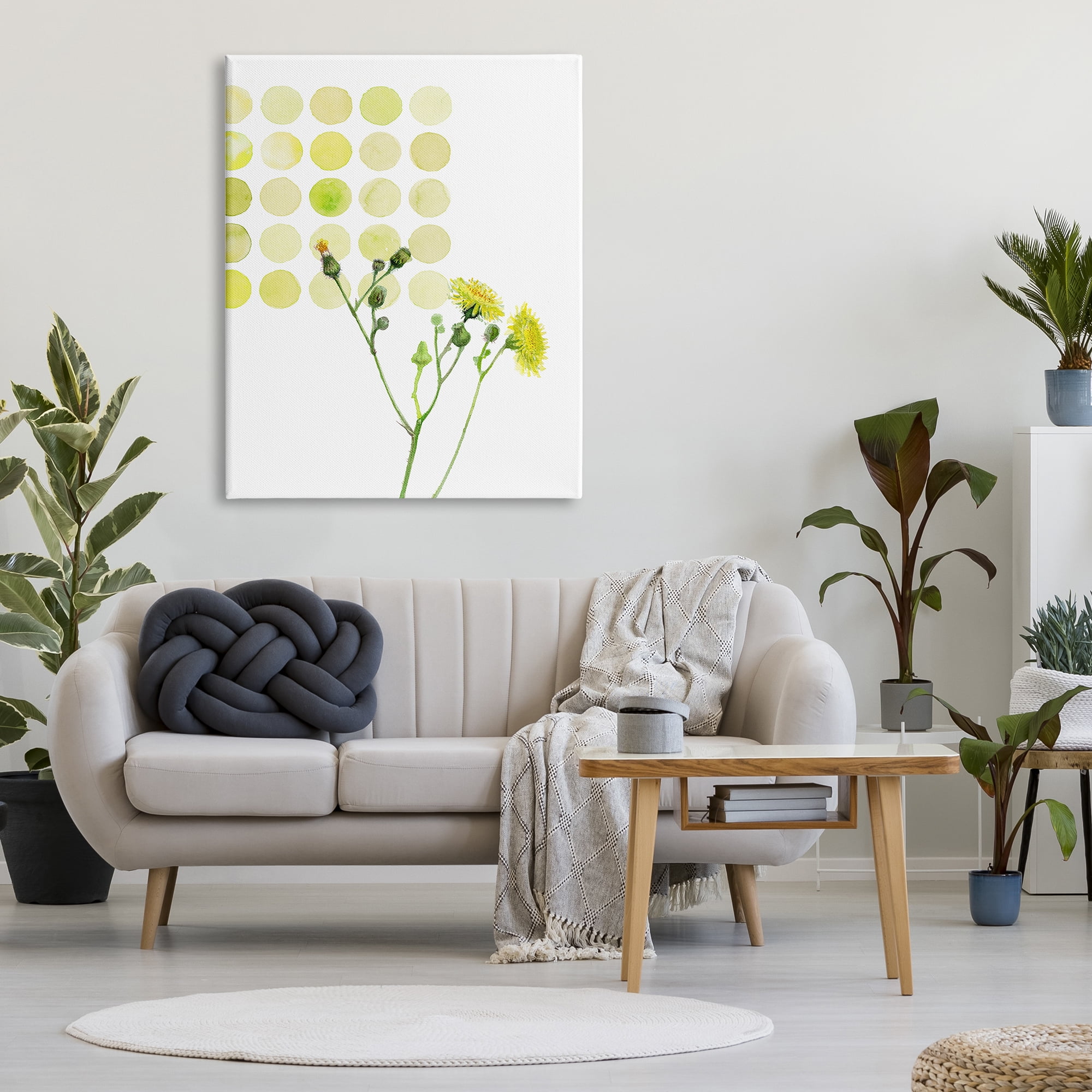 Stupell Industries Dandelion Flowers under Abstract Summer Circles Floral Painting, 36 x 48, Design by Verbrugge Watercolor