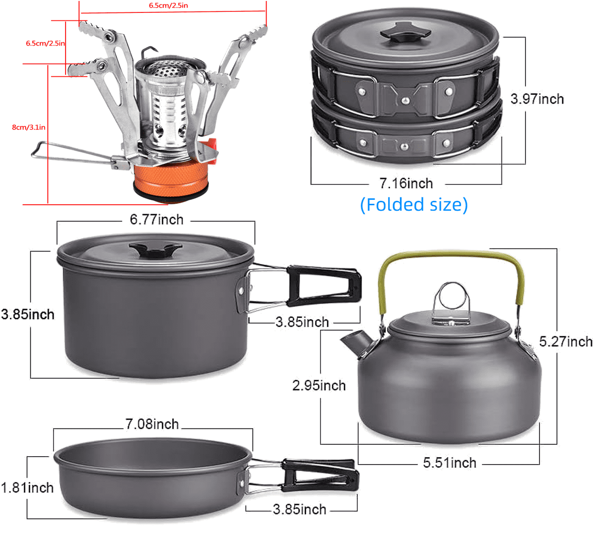13pcs Camping Cookware Set With Mini Stove, Aluminum Camping Cookware Kit, Folding Camping Cooking Set With Non-stick Pot Pan Teapot Storage Bag For Camping Backpacking Outdoor Cooking Picnic
