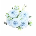 thumbnail image 2 of Light Blue Artificial Persian Rose Bouquet with 5 Large Blooms and 4 Buds, 12.6-Inch Faux Silk Flower Arrangement for Home and Wedding Table Decor, 2 of 5