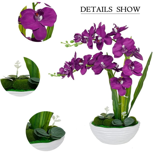Iguohao Fake Orchid Purple Artificial Flowers In Oval Ceramic Pot Purple Orchid Fake Orchids Artificial Fake Purple Flowers Faux Orchid Silk Orchids P