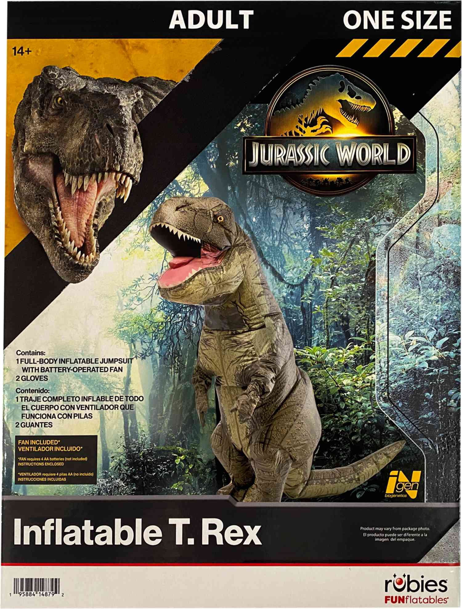 Jurassic World T-Rex Inflatable Halloween Costume for Adults, Unisex One Size Fits All (28-42), by Rubies