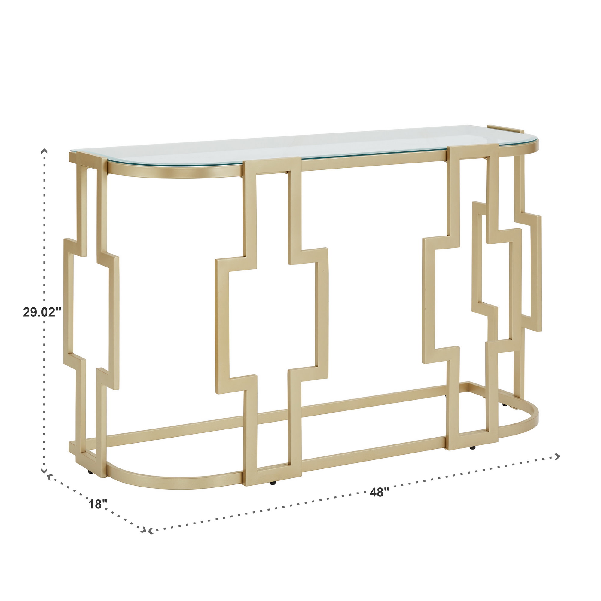 Weston Home Cava 48" Console Table, Matte Gold Finish, Clear Glass Top