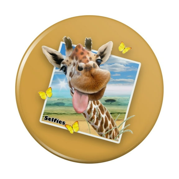 Giraffe Selfie Picture Pinback Button Pin