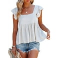 thumbnail image 3 of Women'S Casual Square Neck Ruffle Cap Sleeve Peplum Babydoll Blouse Tank Top White XXL, 3 of 8
