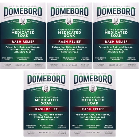 5 Pack - Domeboro Soothing Soak Rash Relief Astringent, one box of 12 packets Each