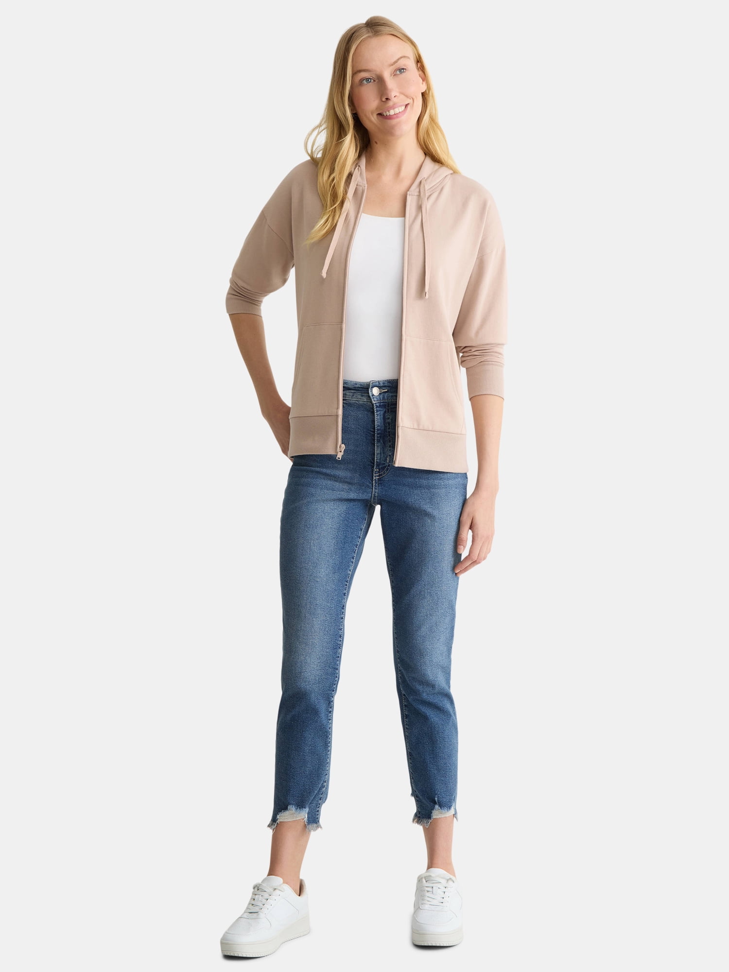 Time and Tru Women's and Women’s Plus Zip Front Fleece Hoodie Jacket, Sizes XS-4X