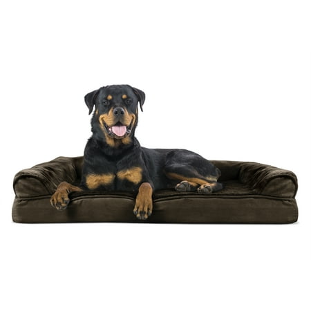 FurHaven Pet Dog Bed | Orthopedic Ultra Plush Sofa-Style Couch Pet Bed for Dogs & Cats, Espresso, Jumbo
