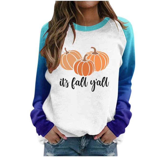 KIHOUT Hauts en Liquidation, Chandails en Molleton à Manches Longues pour Femmes Automne Citrouille Graphique Imprimé Blouse Col Rond Décontracté Ample Chandail Sans Capuche