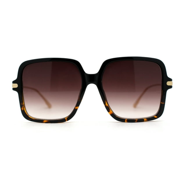 Lunettes de Soleil Papillon Rectangulaires à Bras en Métal Fin de Luxe pour Femmes Noir Écaille Marron