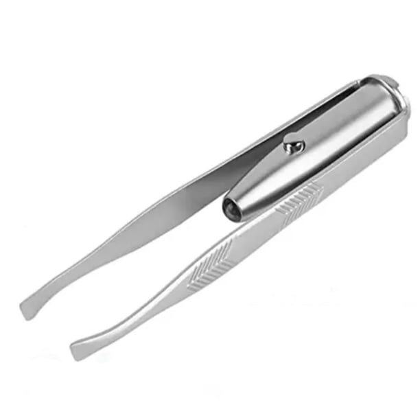 Pinzas para cejas de acero inoxidable con luz LED, herramienta de depilación y maquillaje