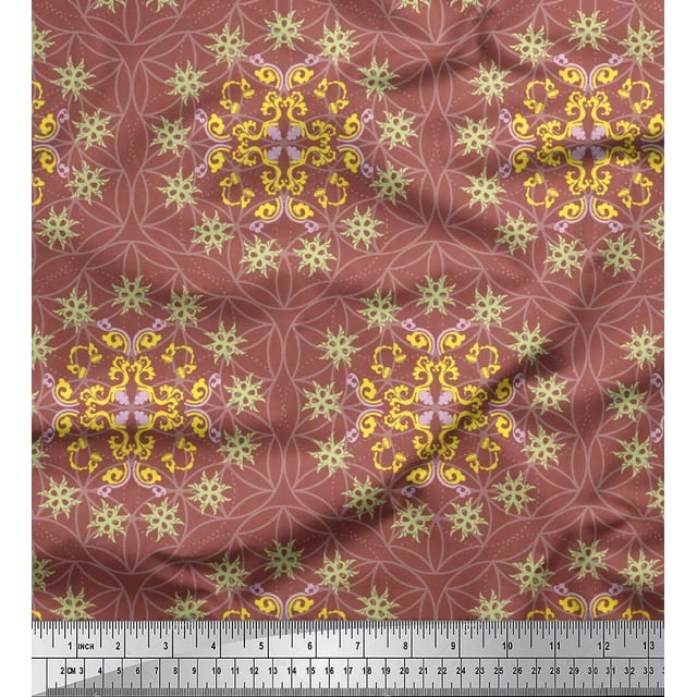 Soimoi Satin Silk Fabric Moroccan Damask Print Sewing Fabric Yard 42 Inch Wide