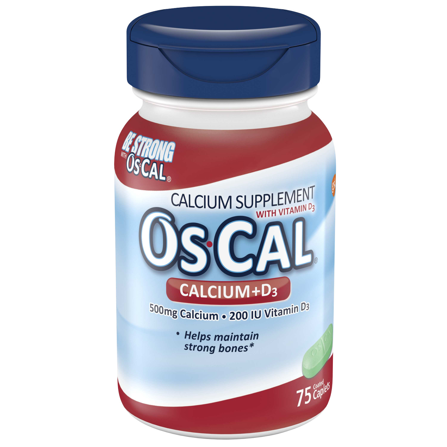 OsCal 500 mg Calcium + 200 IU Vitamin D3 Caplets Calcium Supplement, 75
