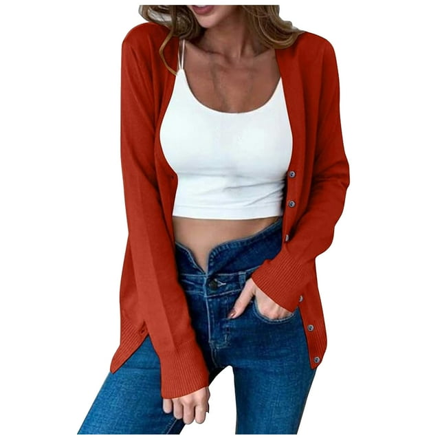 Women's Knitted V Neck Cardigan Long Sleeve Lightweight Base Shirt Jacket Spring Fall Outerwear 2024