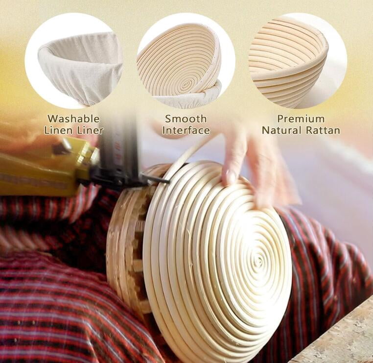 Banneton Bread Proofing Basket 2 Pcs 8.5-inch Round Rattan Bread Bowls with Linen Liners for Artisan Sourdough Bread Making for Home Bakers and Professionals