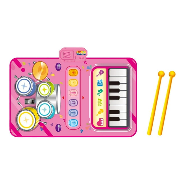 Alfombra de piano de bebé con 6 instrumentos impermeables a impermeabilización de aprendizaje temprano Educational 2 en 1 manta de tambor de piano rosa