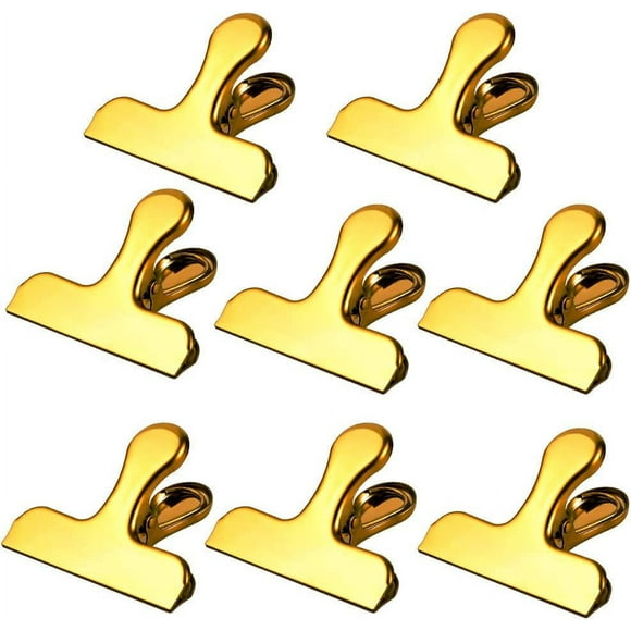 XmhyTop 8 Pack Gold Bag Clips, Stainless Steel Chip Clips 3 Inches Heavy Duty Cute Metal Clips for Kitchen Food Snack Bags Air Tight(Gold)