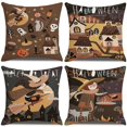 thumbnail image 1 of Funda de almohada de gato negro de Halloween, 18.0 x 18.0 in, saludos, bruja, arpillera, funda de cojín, 4 unidades ER, 1 of 5