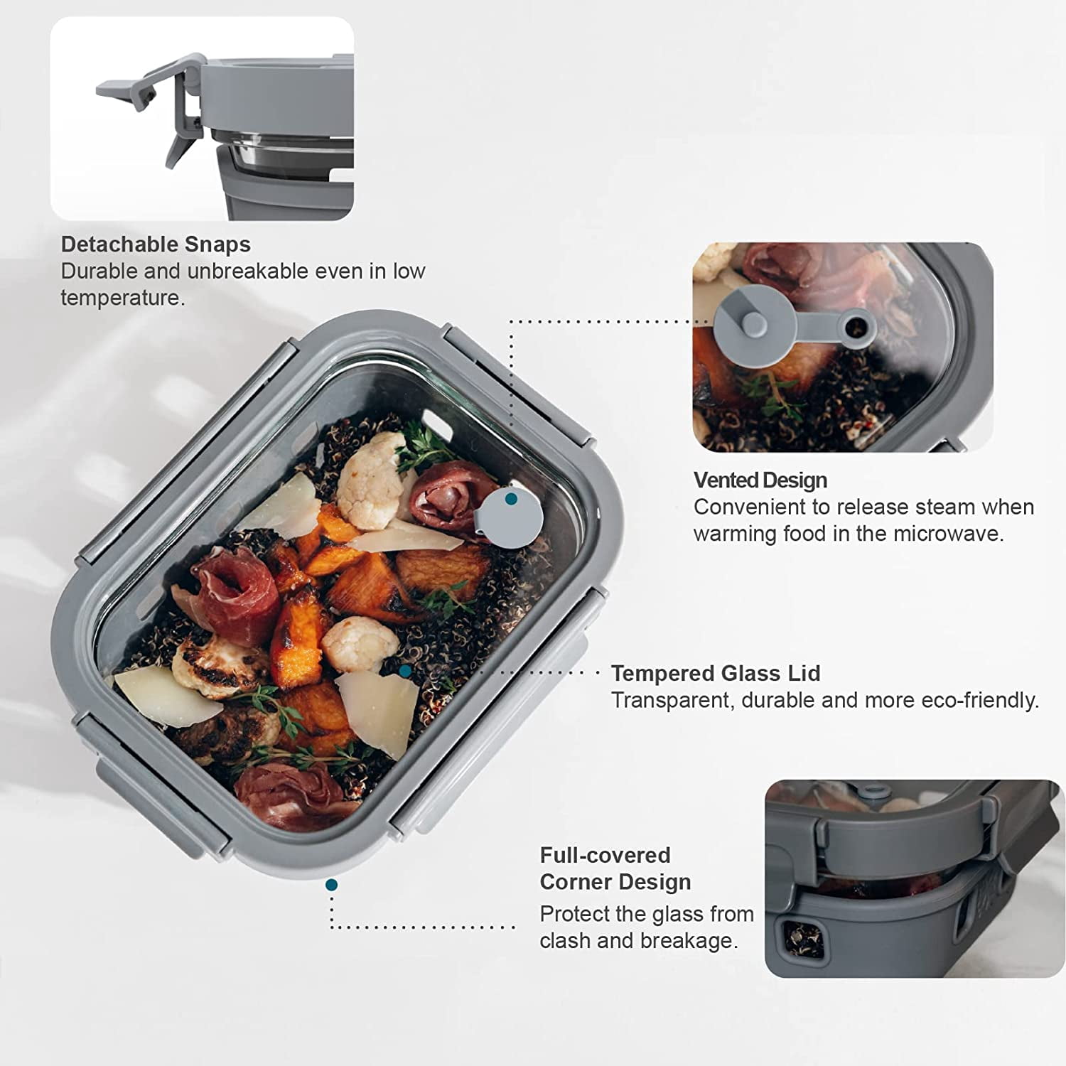 Glass Food Storage Containers with Glass Lids (5Pack,22 Ounce) Bento Box Set Lunch box Eco Friendly Meal Prep Containers Airtight–Leakproof, Microwave/Oven Freezer Dishwasher Safe,REUSABLE