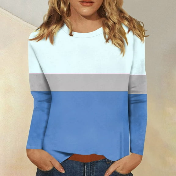 Topvent Women's Fashion Casual Round Neck Long Sleeve Printed T-Shirt Top