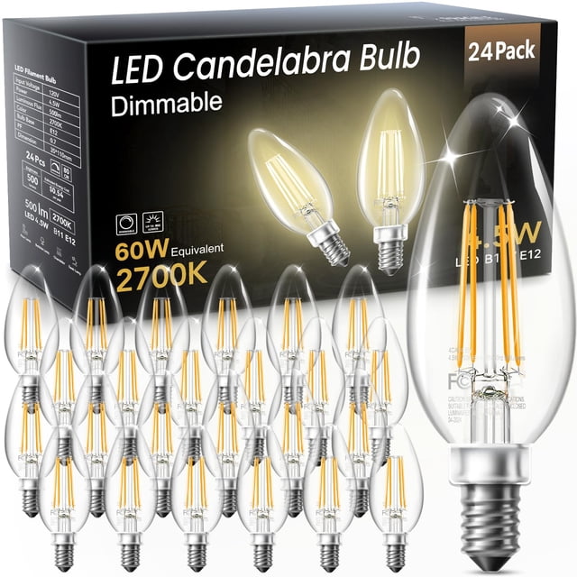 Bombillas LED para candelabro TJOY, regulables, 4,5 W, 2700 K, E12, paquete de 24