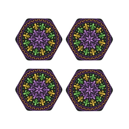 

Tideii Mardi Gras5 for Leather Coasters 4 Pieces Anti-fouling and Anti-scalding Decorative Coasters Suitable for Restaurants Kitchens Coffee Shops-Hexagon