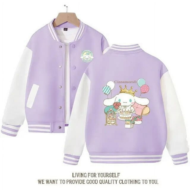 Sanrio Hello Kitty Cinnamoroll Jacket Kuromi Overcoat Woman Jacket Spring Autumn Kids Loose Sports Baseball Uniform Clothes Gift