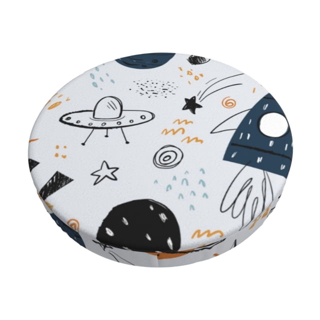 Balery Cartoon Planets Fundas de asiento para taburete de bar redondo de tela de terciopelo ajustables que protegen de arañazos y manchas para sillas de 14 a 17 pulgadas.-14 inch