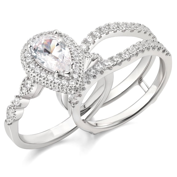 Newshe Jewellery Wedding Rings for Women Bridal Ring Enhancer Engagement Ring 3Ct Pear White Gold Plated Cz Size 7