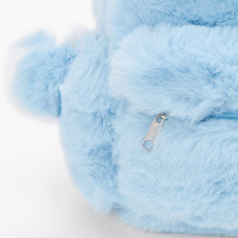 Light Blue Faux Fur Backpack with Adjustable Checkered  display picture 2