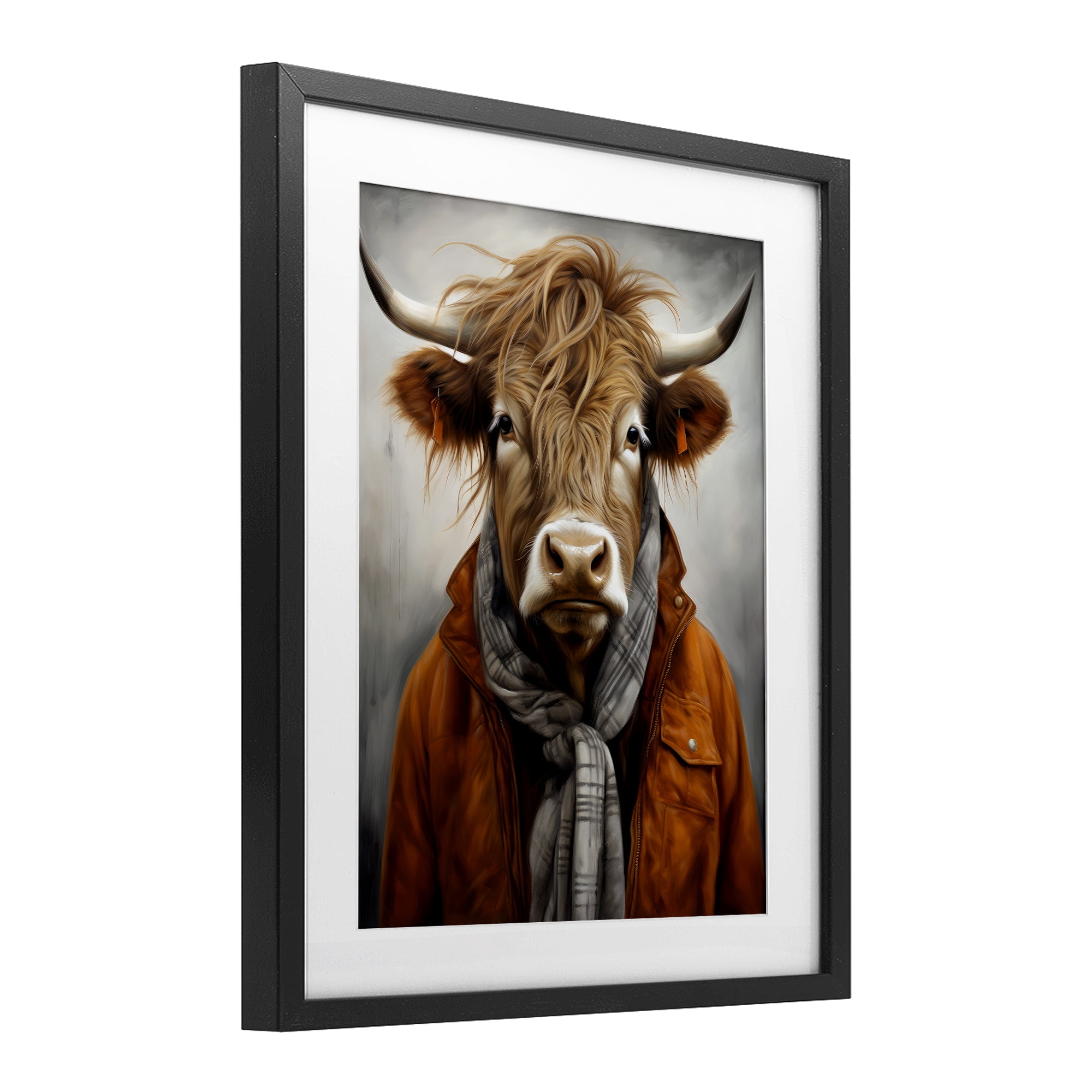Stupell Industries Buster Bull Horn Portrait Black Framed Print Under Glass, design by Ray Powers