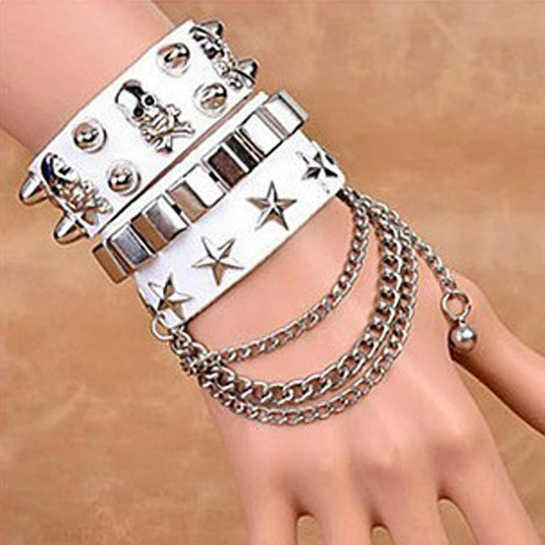 Leather Bracelet Combo Metal Star & Spike Inlay Grunge Leather Bracelet Combo Metal Star & Spike Inlay Grunge