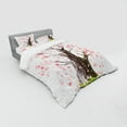 thumbnail image 3 of Nature Duvet Cover Set, Big Sakura Tree in Full Blossom Seasonal Far Eastern Nature Artwork, Bedding Set with Shams and Fitted Sheet, 3 Sizes, by Ambesonne, 3 of 3