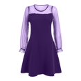 thumbnail image 3 of Xyant Big Girls Dresses Contrast Mesh Puff Long Sleeve Neck Formal Party A Line Short Tulle Dress Purple,5-6 Years, 3 of 4
